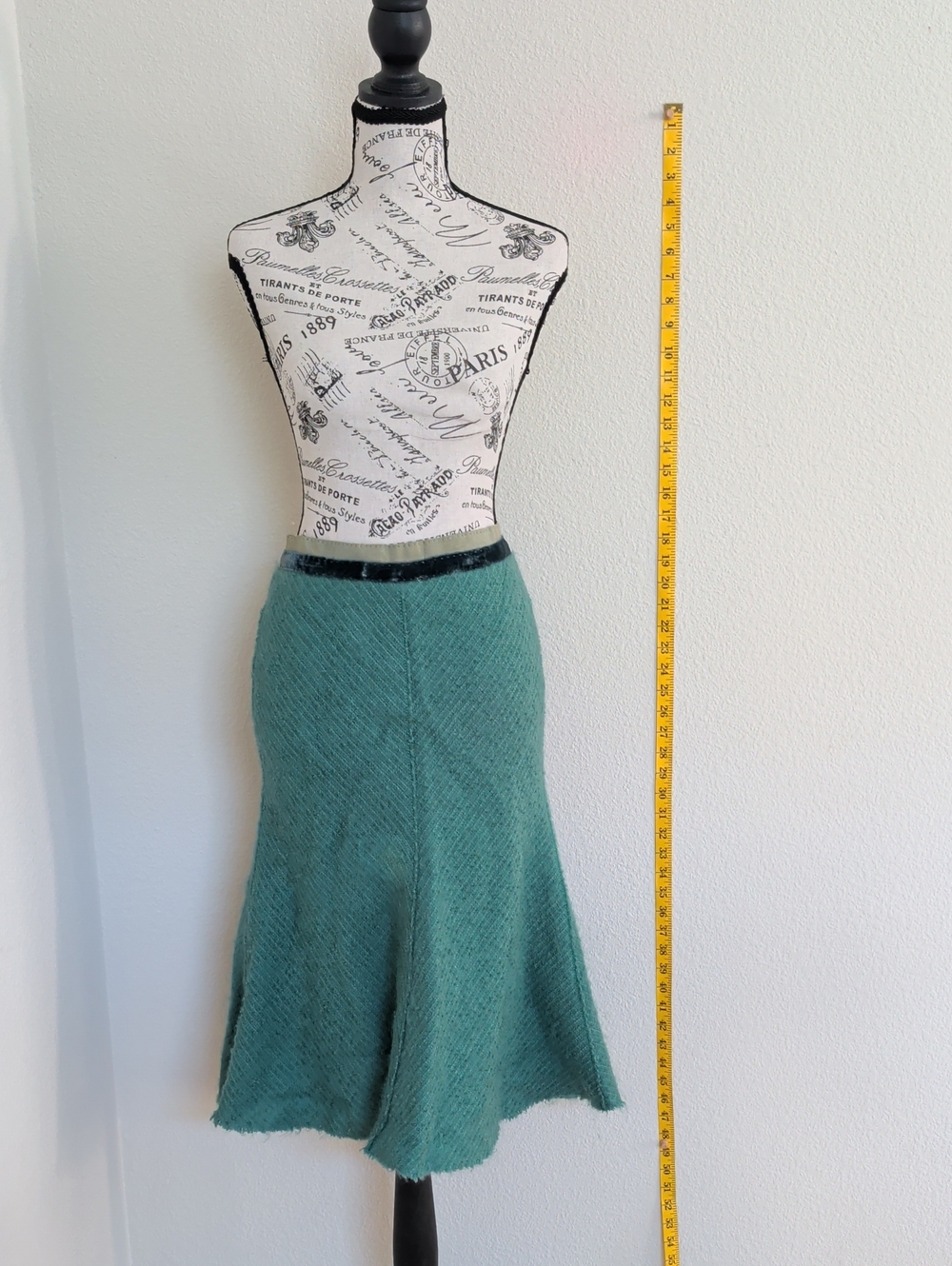 Marciano Teal Flared Knit Skirt with Black Trim